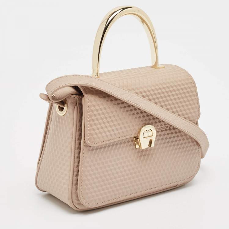 Pre Owned Aigner Old Rose Textured Leather Small Genoveva Top Handle Bag