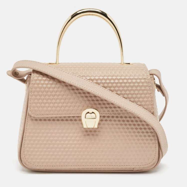 Pre Owned Aigner Old Rose Textured Leather Small Genoveva Top Handle Bag