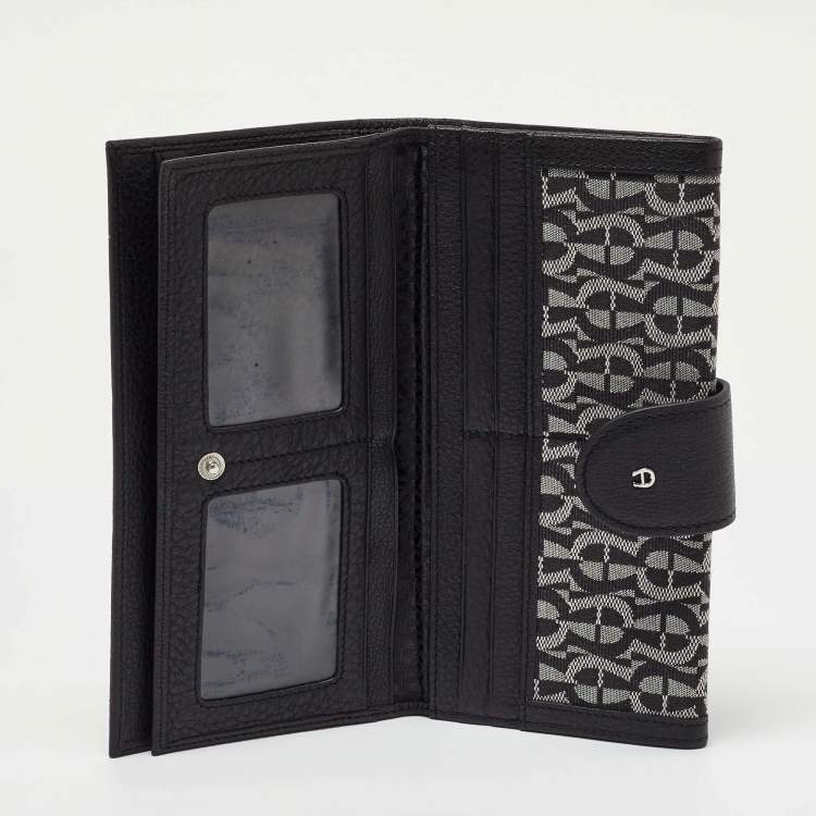Pre Owned Aigner Black/White Signature Canvas and Leather Continental Wallet
