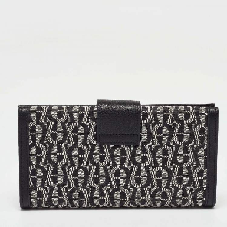 Pre Owned Aigner Black/White Signature Canvas and Leather Continental Wallet