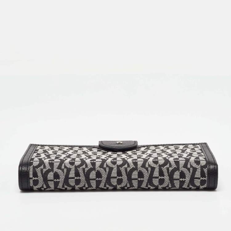 Pre Owned Aigner Black/White Signature Canvas and Leather Continental Wallet