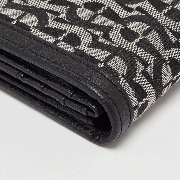 Pre Owned Aigner Black/White Signature Canvas and Leather Continental Wallet