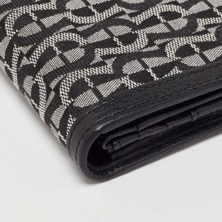 Pre Owned Aigner Black/White Signature Canvas and Leather Continental Wallet