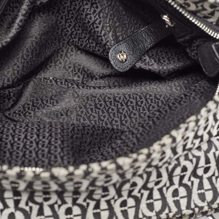 Pre Owned Aigner Black/White Signature Canvas and Leather Logo Tote
