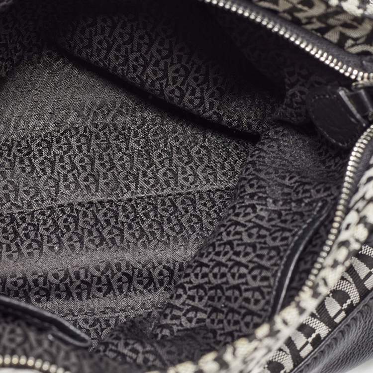 Pre Owned Aigner Black/White Signature Canvas and Leather Logo Tote