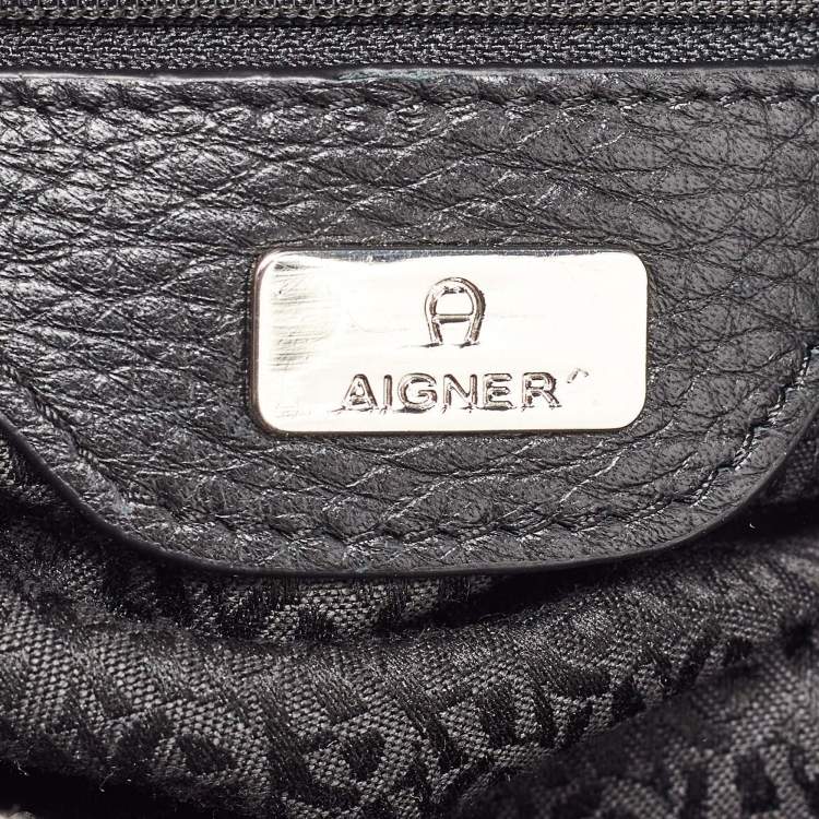 Pre Owned Aigner Black/White Signature Canvas and Leather Logo Tote