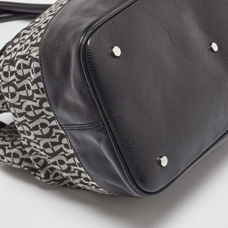 Pre Owned Aigner Black/White Signature Canvas and Leather Logo Tote