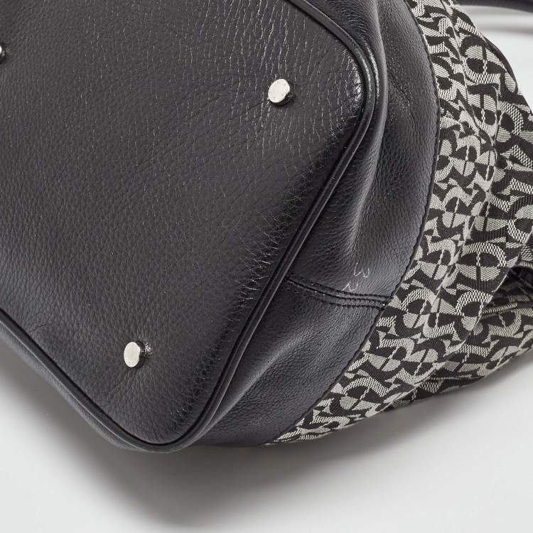 Pre Owned Aigner Black/White Signature Canvas and Leather Logo Tote