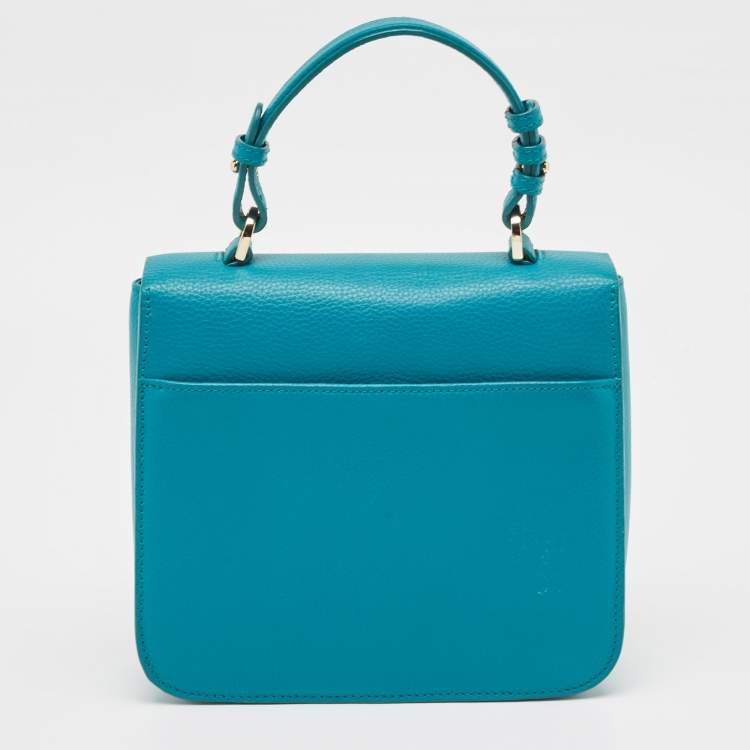 Pre Owned Aigner Green Leather Logo Flap Top Handle Bag
