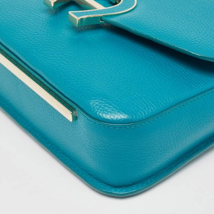 Pre Owned Aigner Green Leather Logo Flap Top Handle Bag