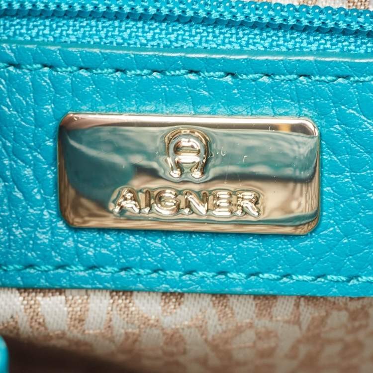 Pre Owned Aigner Green Leather Logo Flap Top Handle Bag