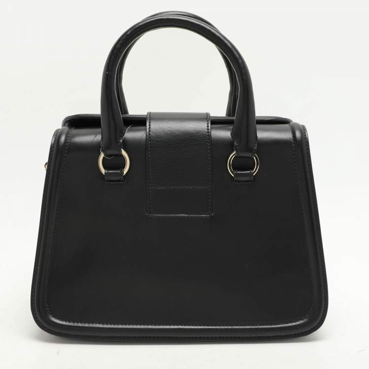 Pre Owned Aigner Black Embroidery and Leather Top Handle Bag