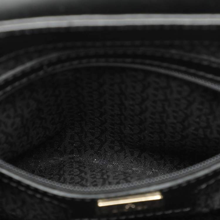 Pre Owned Aigner Black Embroidery and Leather Top Handle Bag