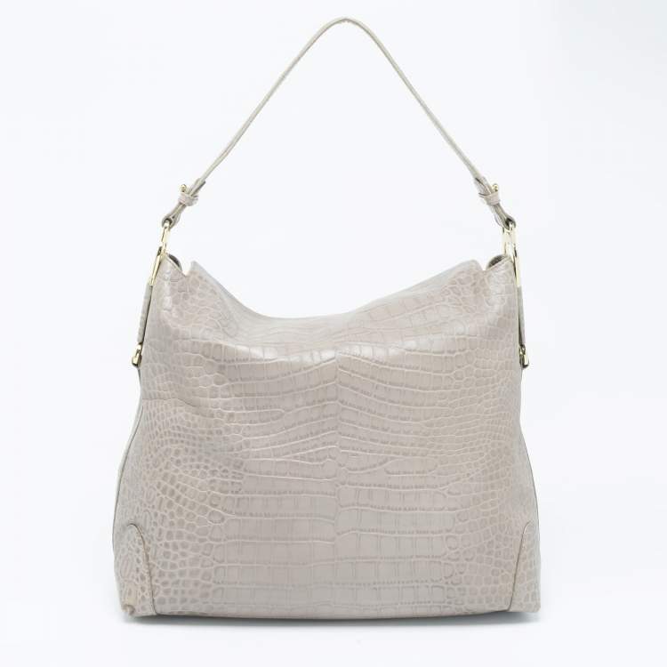 Pre Owned Aigner Grey Croc Embossed Leather Logo Shoulder Bag