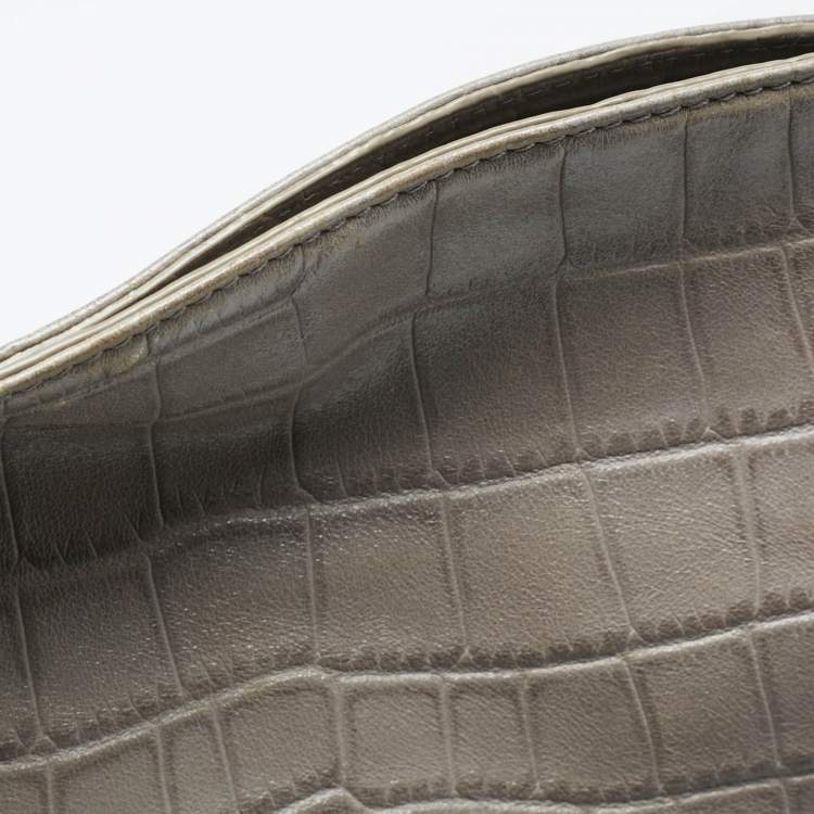 Pre Owned Aigner Grey Croc Embossed Leather Logo Shoulder Bag