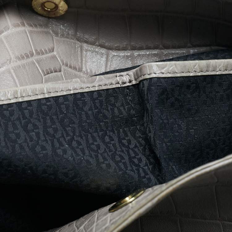 Pre Owned Aigner Grey Croc Embossed Leather Logo Shoulder Bag
