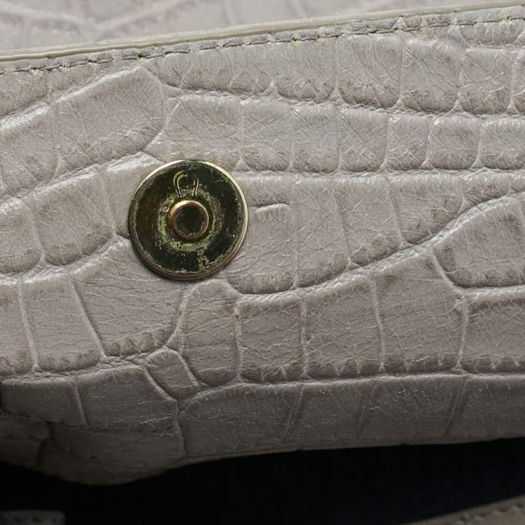 Pre Owned Aigner Grey Croc Embossed Leather Logo Shoulder Bag