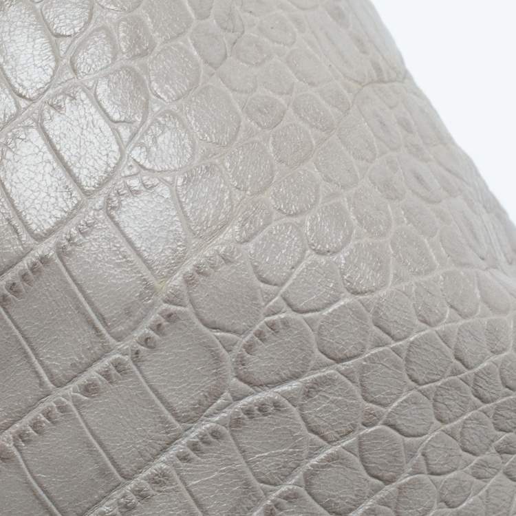 Pre Owned Aigner Grey Croc Embossed Leather Logo Shoulder Bag