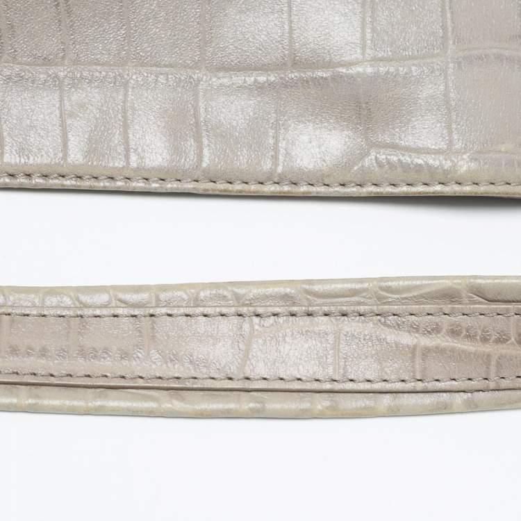 Pre Owned Aigner Grey Croc Embossed Leather Logo Shoulder Bag