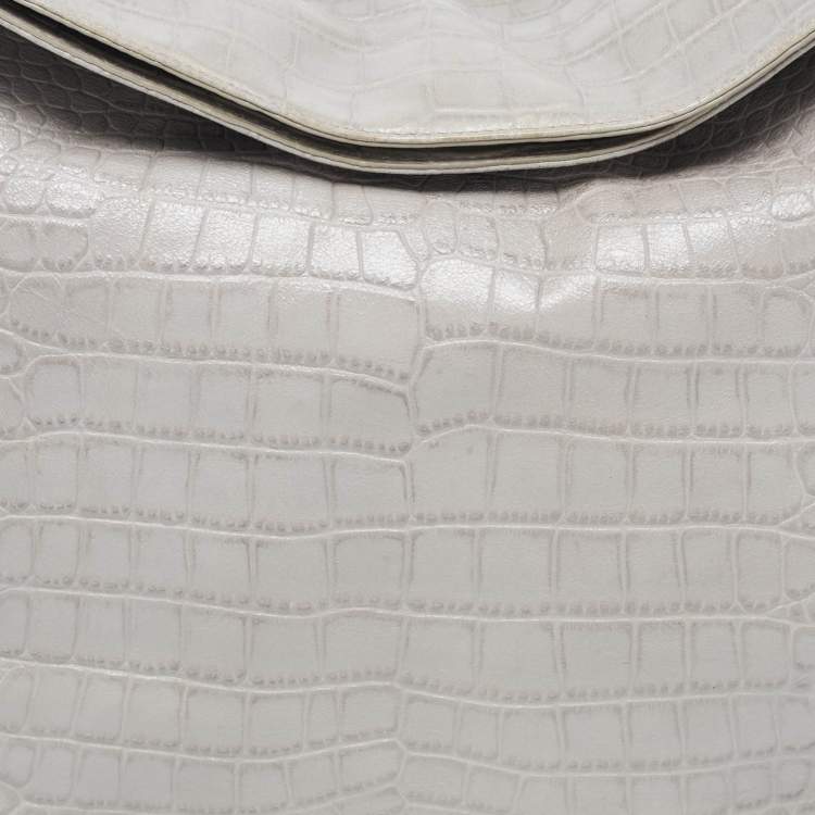 Pre Owned Aigner Grey Croc Embossed Leather Logo Shoulder Bag