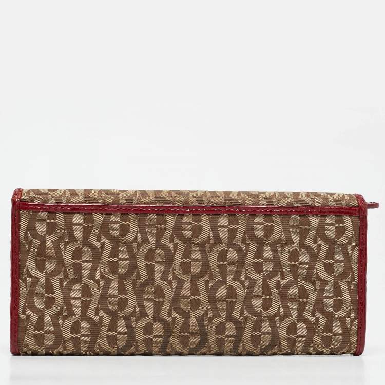 Pre Owned Aigner Beige/Red Signature Canvas and Patent Leather Flap Continental Wallet