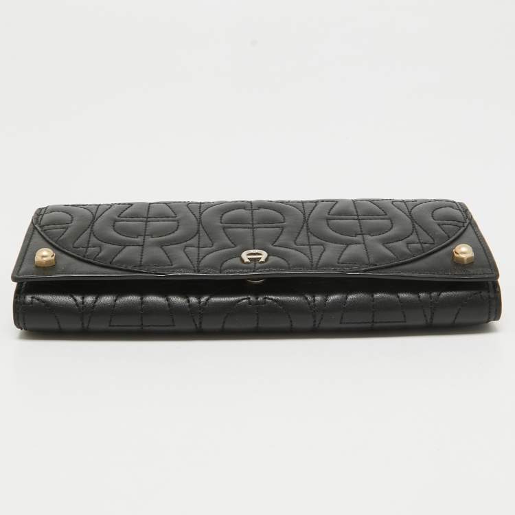 Pre Owned Aigner Black Logo Quilted Leather Continental Wallet