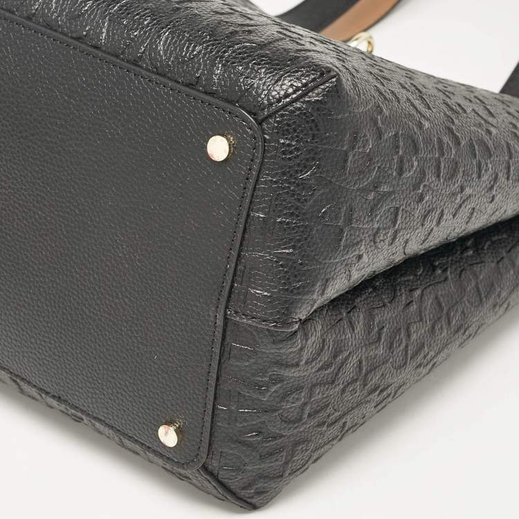 Pre Owned Aigner Black/Beige Monogram Embossed Leather Leonie Tote