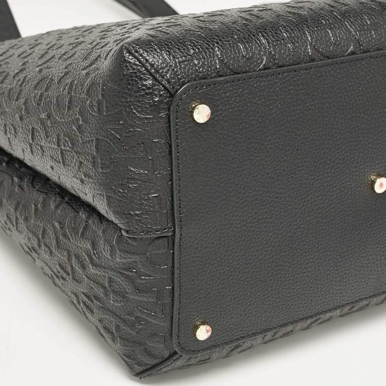 Pre Owned Aigner Black/Beige Monogram Embossed Leather Leonie Tote