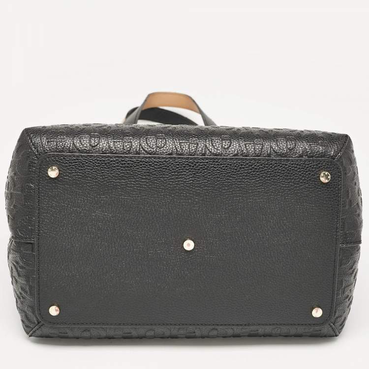Pre Owned Aigner Black/Beige Monogram Embossed Leather Leonie Tote