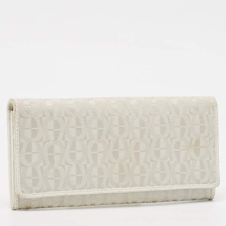 Pre Owned Aigner Off White Monogram Canvas and Leather Flap Continental Wallet