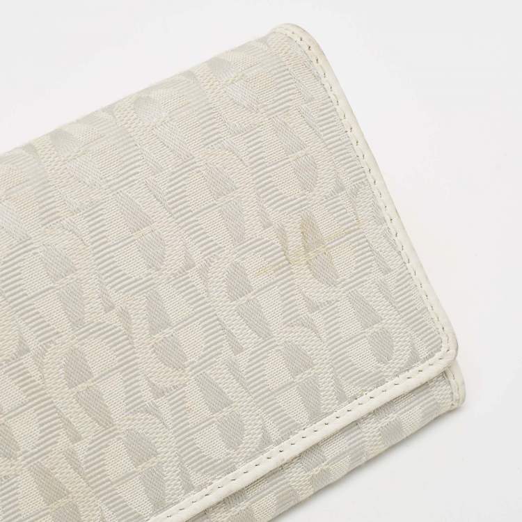 Pre Owned Aigner Off White Monogram Canvas and Leather Flap Continental Wallet