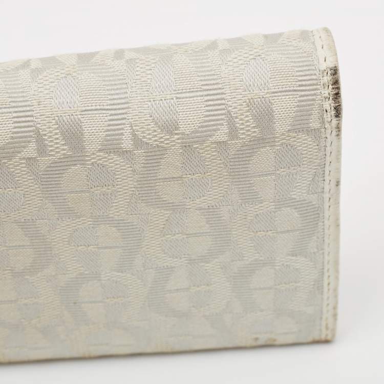 Pre Owned Aigner Off White Monogram Canvas and Leather Flap Continental Wallet