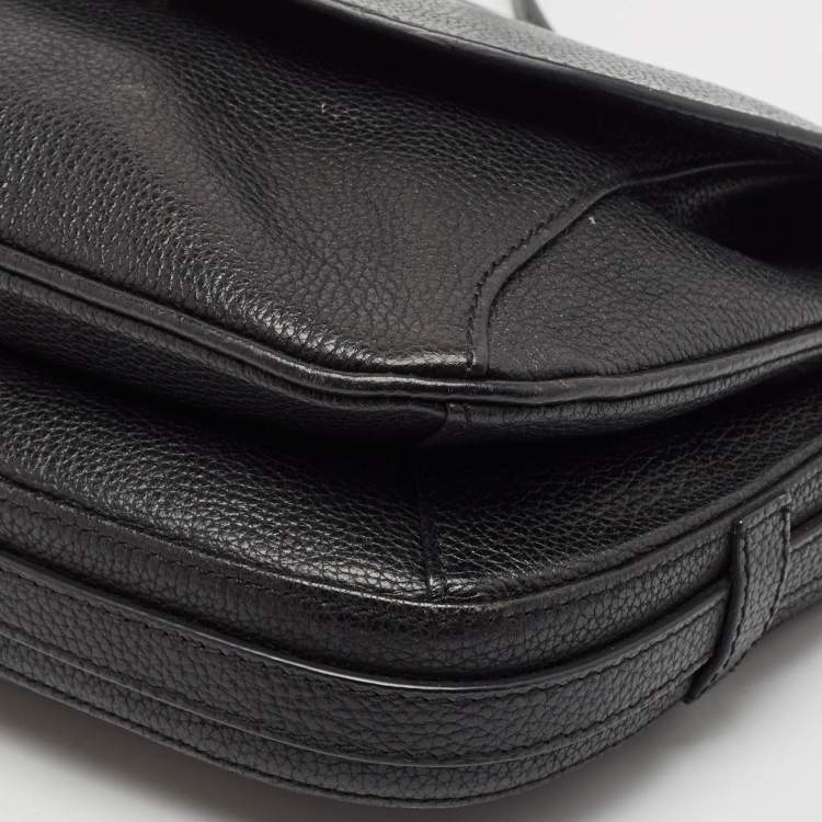 Pre Owned Aigner Black Leather Flap Shoulder Bag