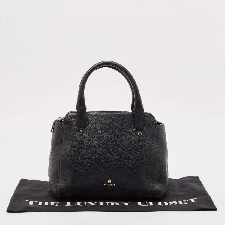 Pre Owned Aigner Black Grained Leather Cybill Tote