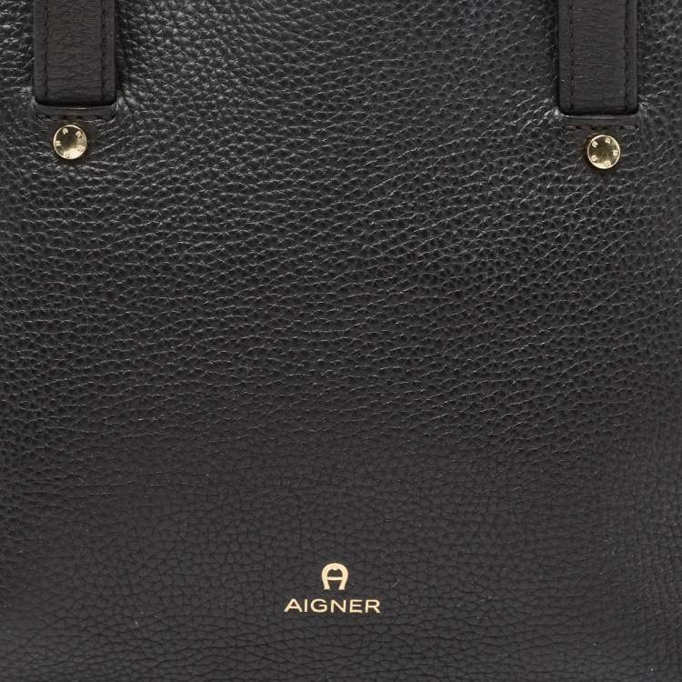 Pre Owned Aigner Black Grained Leather Cybill Tote