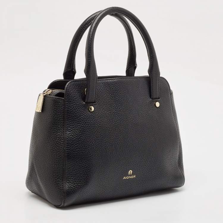 Pre Owned Aigner Black Grained Leather Cybill Tote