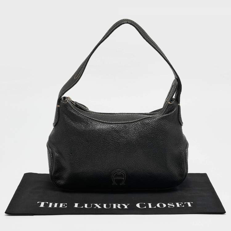 Pre Owned Aigner Black Leather Logo Shoulder Bag