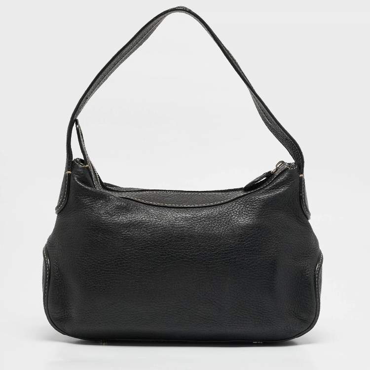 Pre Owned Aigner Black Leather Logo Shoulder Bag