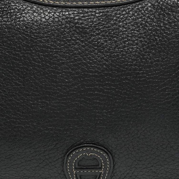 Pre Owned Aigner Black Leather Logo Shoulder Bag