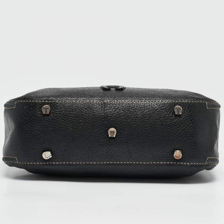 Pre Owned Aigner Black Leather Logo Shoulder Bag