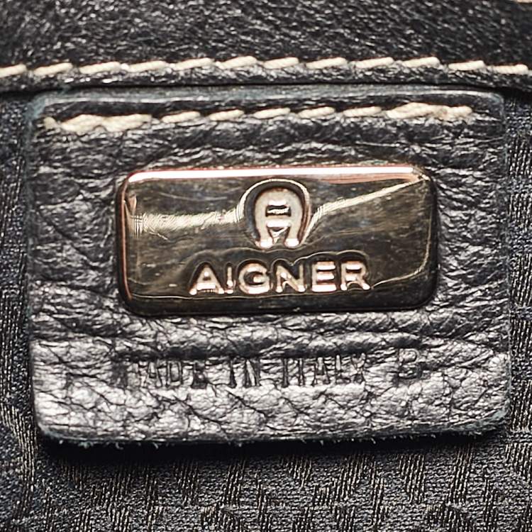 Pre Owned Aigner Black Leather Logo Shoulder Bag