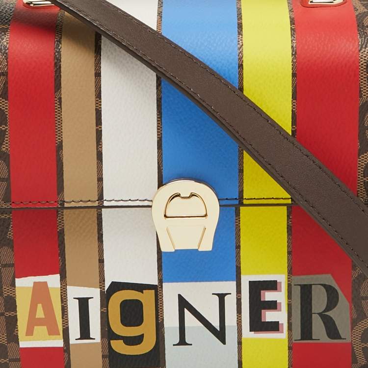 Pre Owned Aigner Multicolor Signature Coated Canvas Flap Shoulder Bag