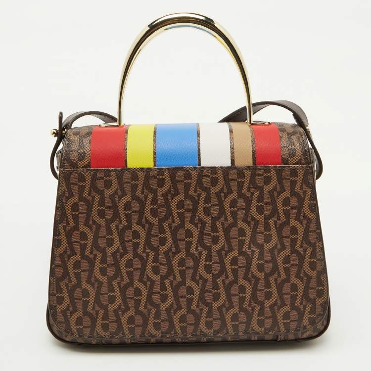Pre Owned Aigner Multicolor Signature Coated Canvas Flap Shoulder Bag