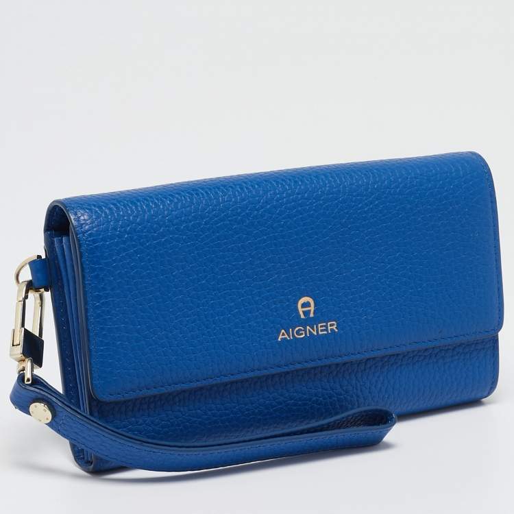 Pre Owned Aigner Blue Leather Wristlet Wallet