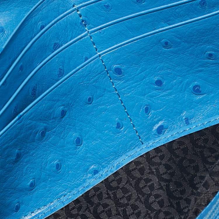 Pre Owned Aigner Blue Ostrich Embossed Leather Logo Continental Wallet