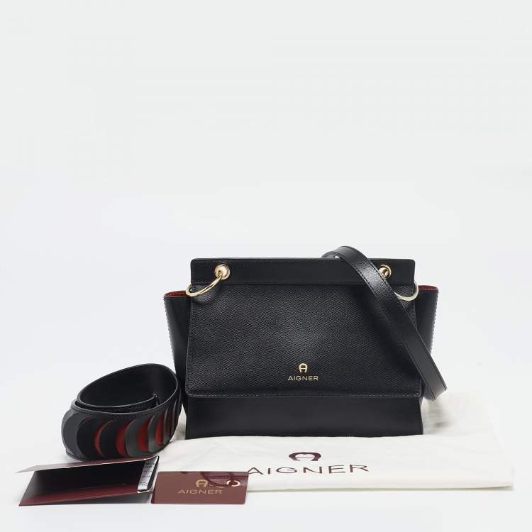 Pre Owned Aigner Black Leather Mini Carol Shoulder Bag