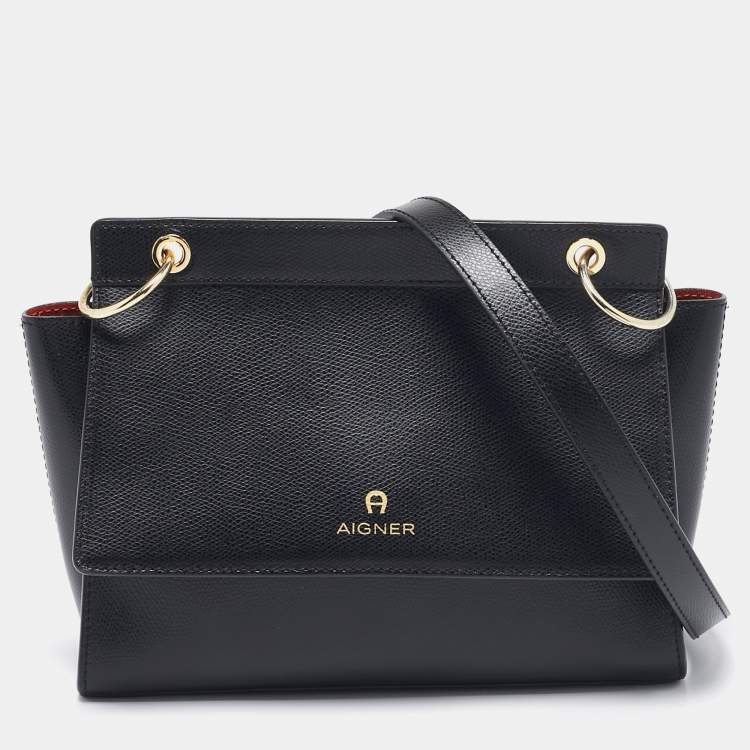 Pre Owned Aigner Black Leather Mini Carol Shoulder Bag
