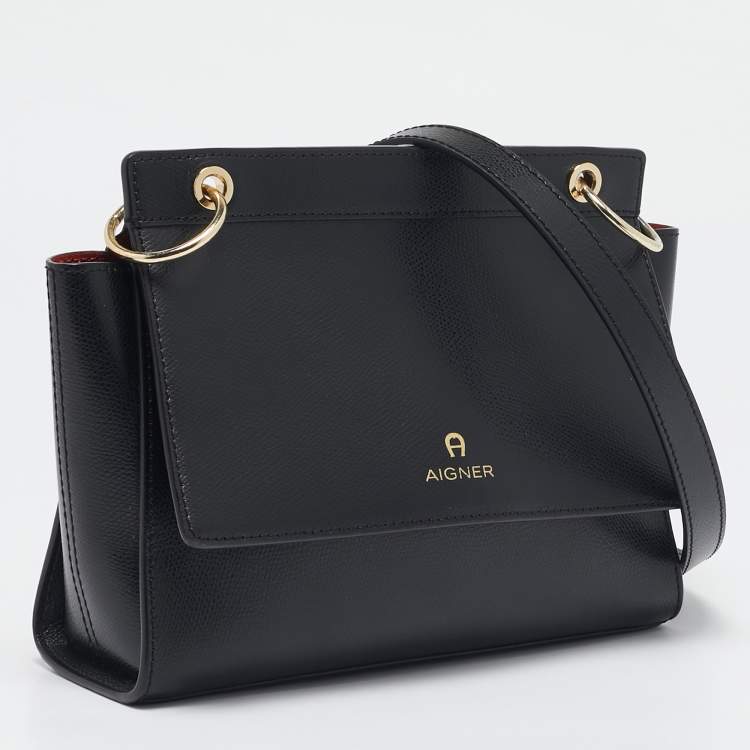 Pre Owned Aigner Black Leather Mini Carol Shoulder Bag