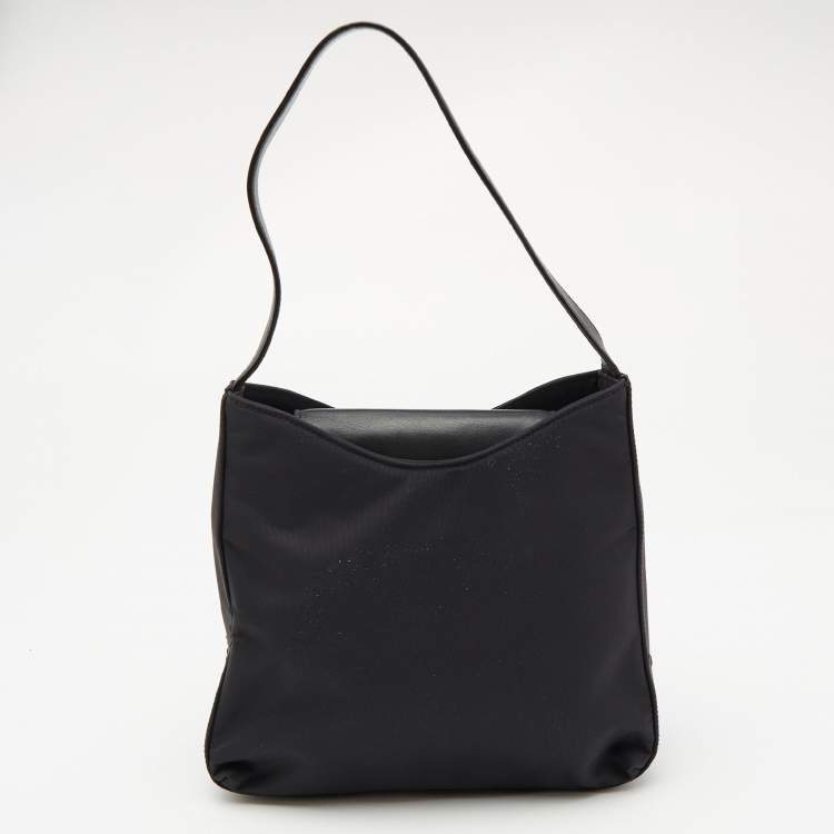 Pre Owned Aigner Black Leather and Nylon Flap Hobo