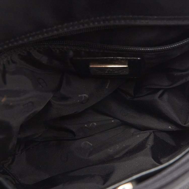 Pre Owned Aigner Black Leather and Nylon Flap Hobo